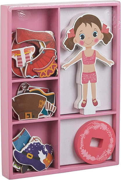 Magnetic Wooden Dress-Up Dolls Toy | Pretend Play Set Includes: 1 Wood Doll with 30 Assorted Costume Dress Ideas 3+