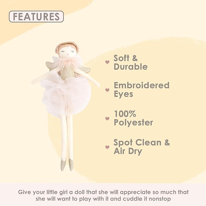 MON AMI Angel Stuffed Doll - 15", Soft Elegant Plush Doll for Little Girls