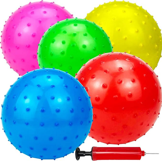 Hymaz 5 Pack Knobby Balls Bulk 9 Inch Sensory Balls Bouncy Balls Sport Toys Spiky Massage Stress Balls, Sensory Toys Balls Party Favors
