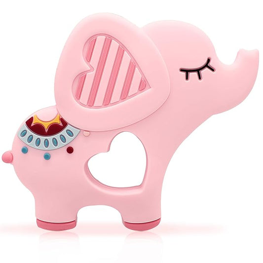 Soft Pink Elephant Teether Toy for Babies 0-6/6-12 Months Silicone