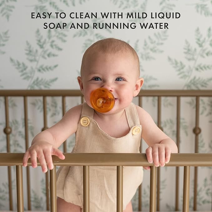 Natursutten Pacifiers 0-6 Months - 2-Pack Original Shield Round Nipple Natural Rubber Safe & Soft BPA-Free Pacifiers for Breastfeeding Babies