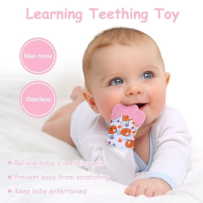 2Pack Silicone Teething Mitt, Soothing Infant Teething Mitten Pain Relief 0-12 Months