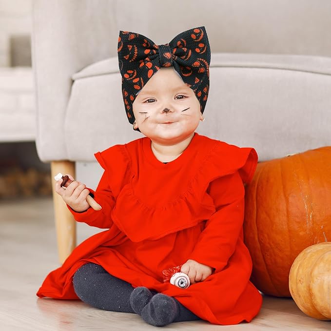 3pcs Halloween Baby Headbands, Trick or Treat Pumpkin Hair Bows