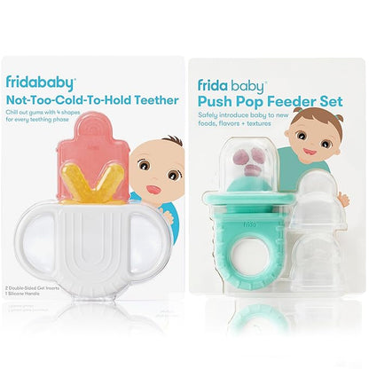 Frida Baby Push Pop Feeder, Baby Fruit Feeder + 4-in-1 Teether Teething Toy 100% Food-Grade Silicone Food Pacifier and Teether Toy for Baby 0-6 12, 18