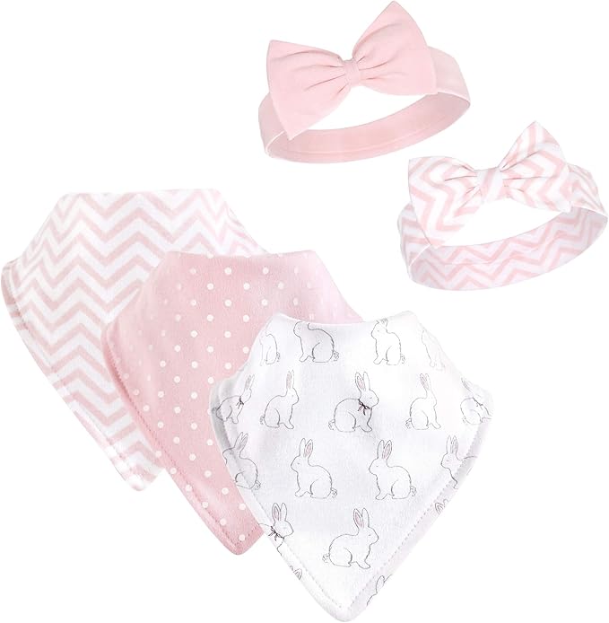 Hudson Baby Unisex BabyCotton Bib and Headband or Caps Set