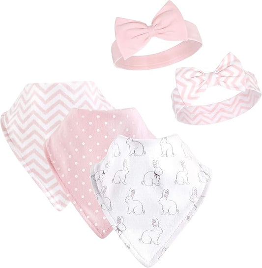 Hudson Baby Unisex BabyCotton Bib and Headband or Caps Set