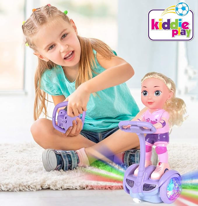 Doll Set with Remote Control Toy Electric Scooter for Kids 360° Rotation
