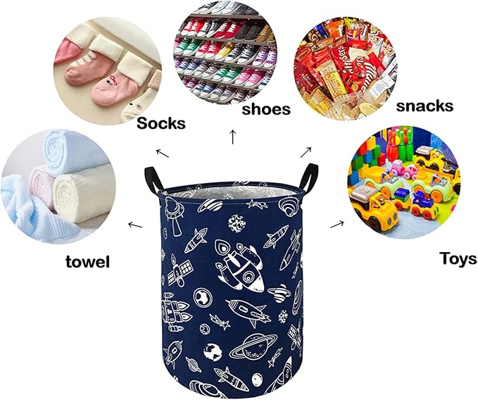 Round Spacecraft Pattern Laundry Hamper Storage Basket Organizer Hamper Storage