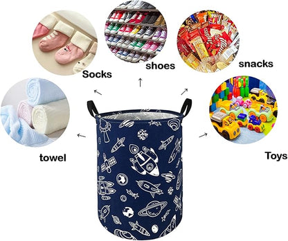 Round Spacecraft Pattern Laundry Hamper Storage Basket Organizer Hamper Storage