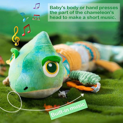 Infant Musical Stuffed Animal Toys, Activity Soft Sensory Toy with Baby Teething Toys 0 3 6 12