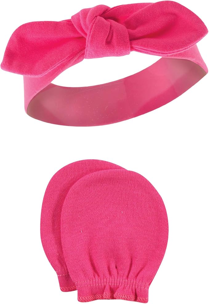 Hudson Baby Baby Girls' Cotton Headband and Scratch Mitten Set