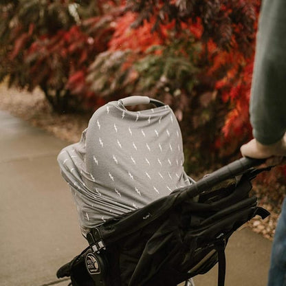 Parker Baby 4 in 1 Car Seat Cover for Boys - Stretchy Carseat Canopy, Nursing Cover, Grocery Cart Cover, High Chair Cover - Navy/White Stripes