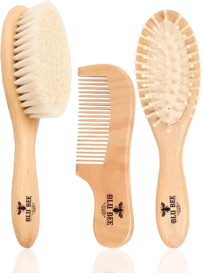 The Hat Pros Wooden Baby Hairbrush & Comb Set for Newborn and Toddlers Soft Goat Hair Brush for Babies and Infants Prevents Cradle Cap