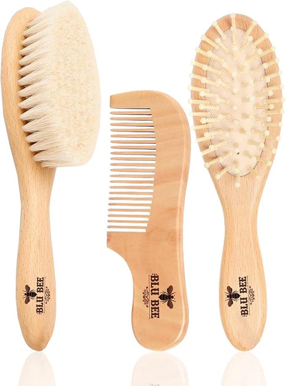 The Hat Pros Wooden Baby Hairbrush & Comb Set for Newborn and Toddlers Soft Goat Hair Brush for Babies and Infants Prevents Cradle Cap