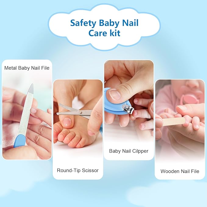 Megainvo Baby Healthcare and Grooming Kit, 24 in 1 Baby Nail Trimmer Electric Set with Light, Portable Newborn Nursery Health Care Set Nail Clippers Infant Hair Comb Brush for Toddlers Boys Girls