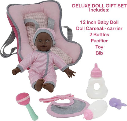 African American Doll Travel PlaySet - Baby Doll Car Seat 12 Inch
