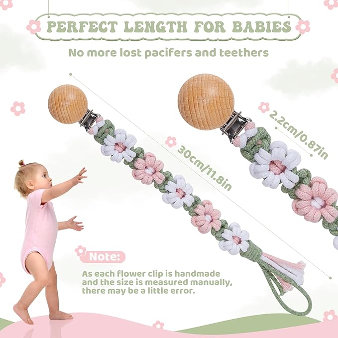 Pacifier Clip for Boys Girls Floral Daisy Macrame Baby Paci (1pack:Misty Rose)