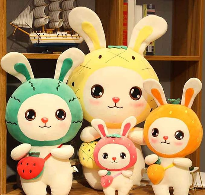 Cute Fruit Bunny Doll Strawberry Rabbit Doll Soft Cushion Pillow Plush Toy Animal Doll Creative Toy for Kids, Yellow