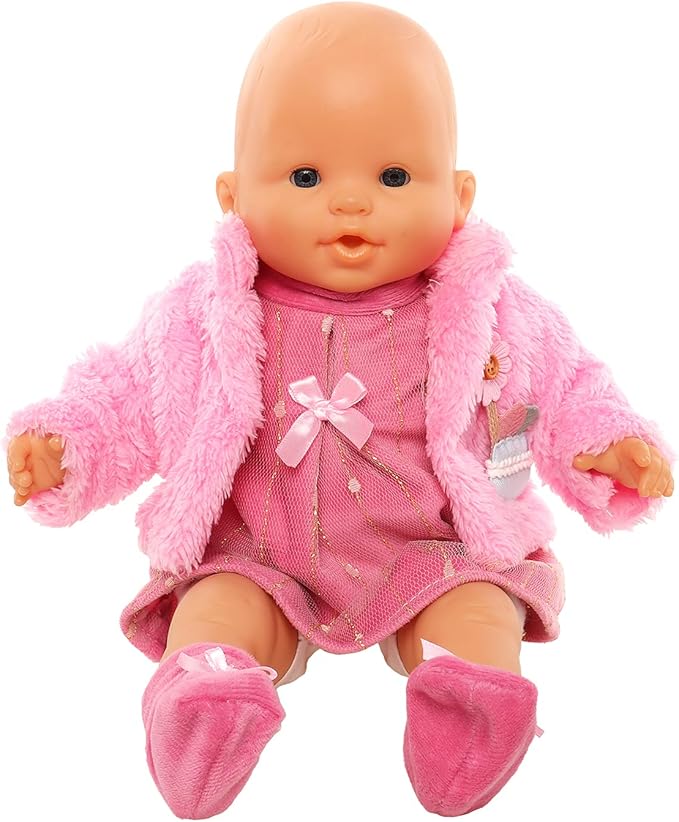 ENOCHT 3 Pieces Baby Doll Clothes Pink Dress with Coat 14-18 Inch 15 Inch