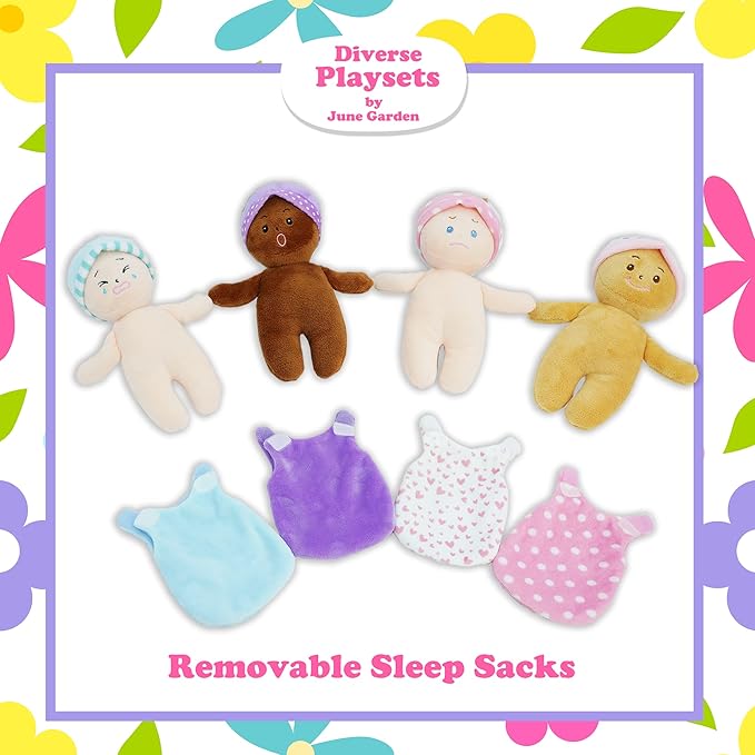 June Garden My First Basket Plush Baby Doll Set - 1 Basket 4 Multicultural