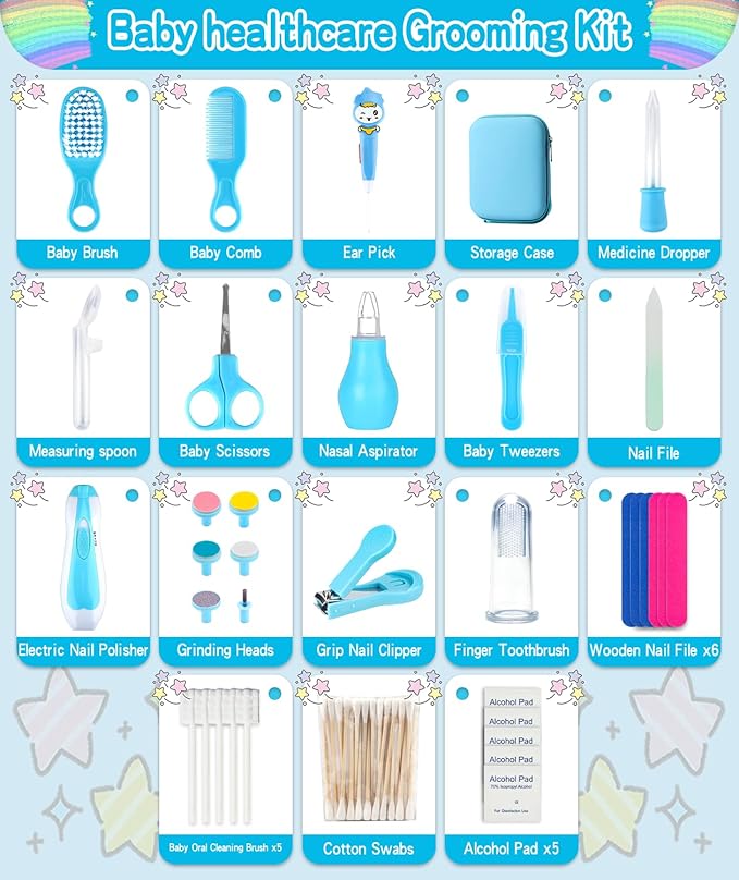 Baby Grooming and Healthcare Kit, Portable Baby Safety Care Set with Hair Brush Comb Nail Clipper Nasal Aspirator for Nursery Newborn Infant Girl Boy (27 in 1