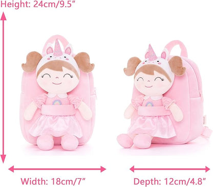 Gloveleya Toddler Backpack Kids Backpack soft unicorn Girl Doll Backpacks 9"