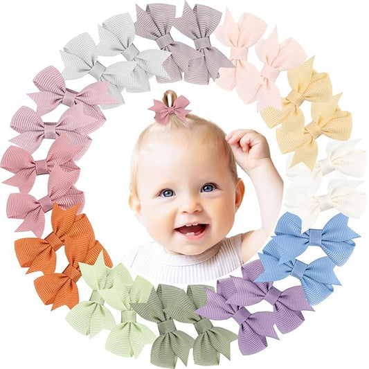 24PCS 2inch Hair Clips, Oaoleer Girls' Fully Lined Tiny Bows Alligator Clips for Infants Toddlers (12 Colors