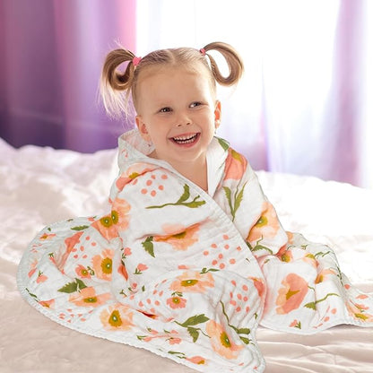 Zainpe 4Pcs Muslin Baby Hooded Towel & Washcloth Set Flowers 31.5 X 31.5 in