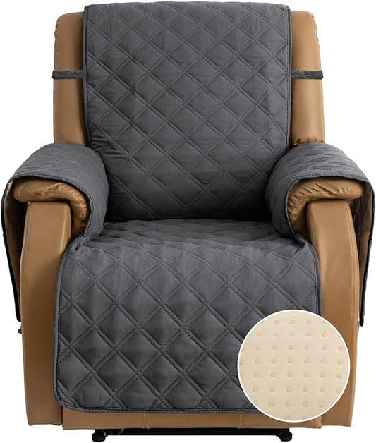 TOMORO Non-Slip Oversized Recliner Cover, 100% Waterproof Quilted Recliner Chair Slipcover Furniture Protector with Pockets, Washable Couch Cover with Elastic Straps for Kids and Pets