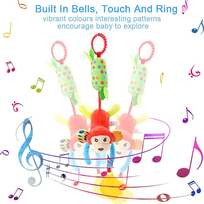 Sealive 4 Piece Baby Stroller Sensory Musical Toys, Soft Rattles Hanging Plush Activity Crib Car Seat Toys for Babies Boy Girl