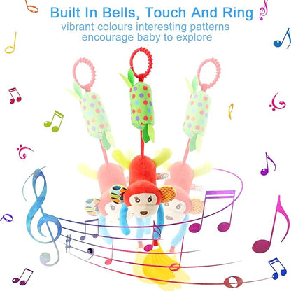 Sealive 4 Piece Baby Stroller Sensory Musical Toys, Soft Rattles Hanging Plush Activity Crib Car Seat Toys for Babies Boy Girl