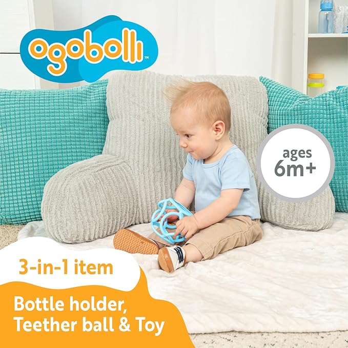 OgoBolli Grippi Teether Ring Tactile Sensory Ball and Baby Bottle Holder for Babies & Toddlers - Stretchy, Squishy 6+ Months