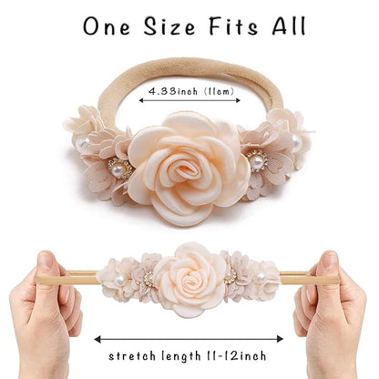 3pcs Baby Girl Hairband, Super Soft & Stretchy Nylon Floral Headbands - Set of 1 3 Multi-colored/patterns, 0-12, Hair