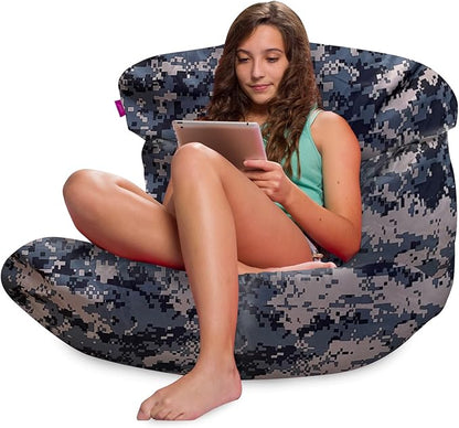 Posh Creations Structured Comfy Bean Bag Chair for Gaming, Reading and Watching TV, Laguna Lounger, Nylon - Camo Digital