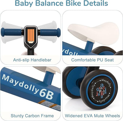 Maydolly Baby Balance Bike Bicycle Toys for 1 Year Old 10-24 Months 4 Wheels
