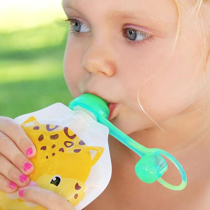 ChooMee SoftSip Food Pouch Top | Baby Led Weaning | No Spill Flow Control Valve, Protects Childs Mouth, 100% Silicone, BPA Free | Swirl Colors, 4 CT