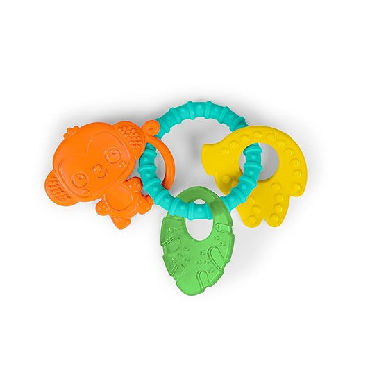 Bright Starts Tropical Chews Silicone Teething Ring - BPA-Free Monkey, Leaf 3 Months