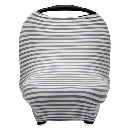 Parker Baby 4 in 1 Car Seat Cover for Girls and Boys - Stretchy Carseat Canopy, Nursing Cover, Grocery Cart Cover, High Chair Cover - Gray/White Stripes