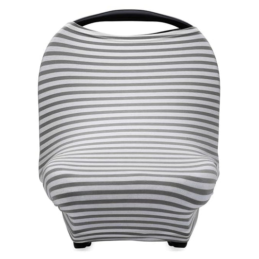 Parker Baby 4 in 1 Car Seat Cover for Girls and Boys - Stretchy Carseat Canopy, Nursing Cover, Grocery Cart Cover, High Chair Cover - Gray/White Stripes