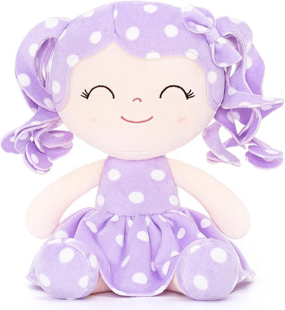 Gloveleya Soft Dolls Plush Figure Polka Dot Purple Dress Baby 12inches