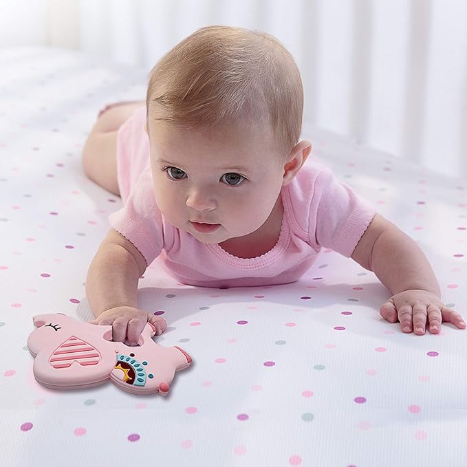 Soft Pink Elephant Teether Toy for Babies 0-6/6-12 Months Silicone