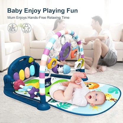 dearlomum Baby Play Mat Baby Gym,Funny Play Piano Tummy Time Baby Activity Gym Mat with 5 Infant Sensory Baby Toys and 2 Baby Soft Rattles 0 to 3 6 9 12