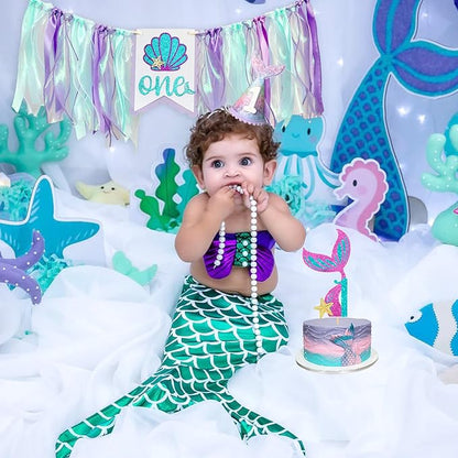 Mermaid 1st Birthday High Chair Banner Purple Party Decorations Mermaid