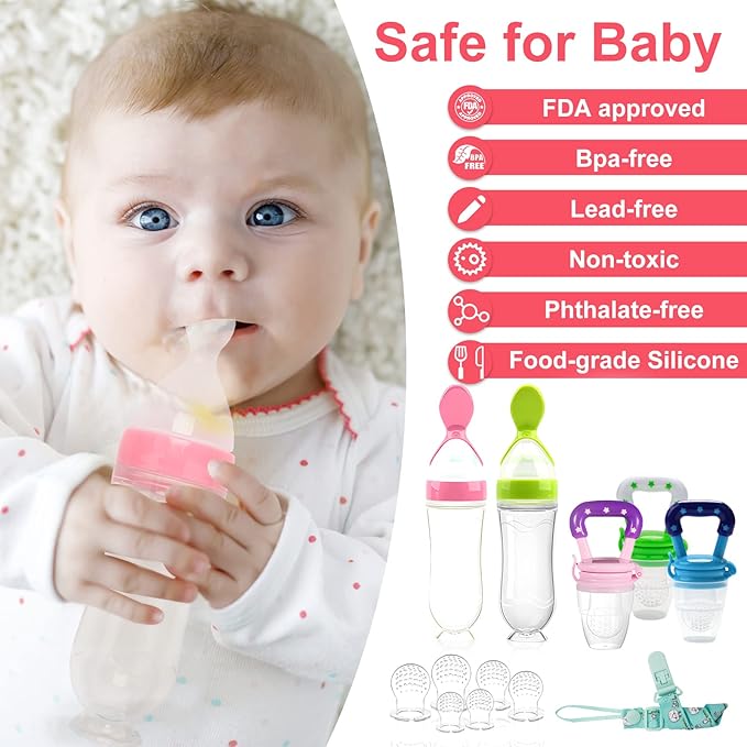 Food Feeder Baby Fruit Feeder Pacifier (3 Pcs) with 6 2 PCS 90ML with 2 Baby