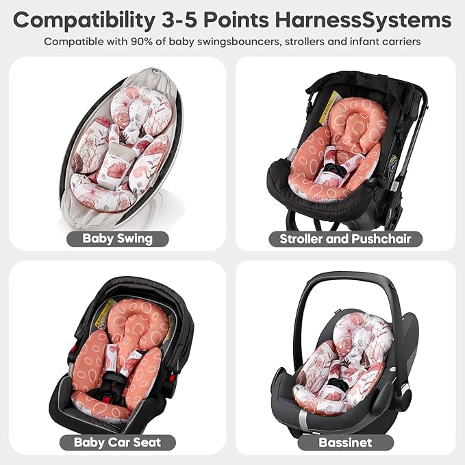 Mamatepe Infant Car Seat Insert, Baby Seat Head and Body Support for Newborn, Soft Breathable, Reversible Design, Fits for Stroller, Baby Swing, Rocker, Bassinets, Pushchair, Orange