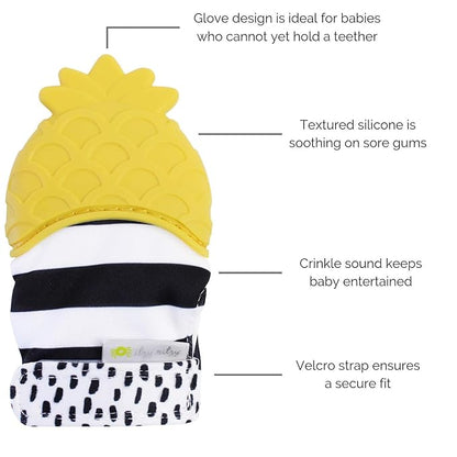 Itzy Ritzy Silicone Teething Mitt - Soothing Infant Teething Mitten with Adjustable Strap, Crinkle Sound & Textured Silicone to Soothe Sore & Swollen Gums 3 Mos