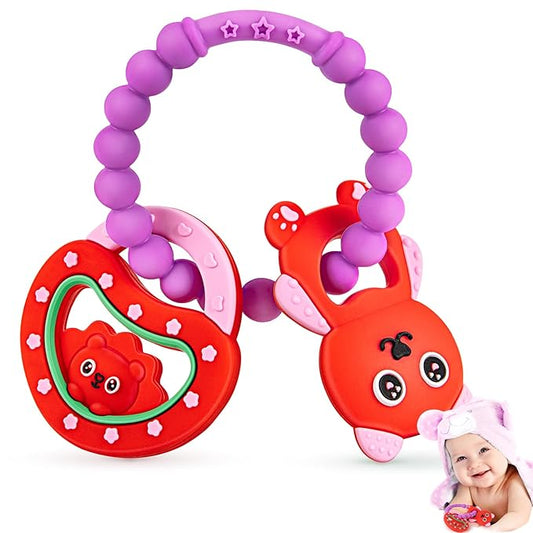 NPET Baby Valentines Teething Toy, Cute Bear & Red Heart Teeting Ring Infant Baby Teething