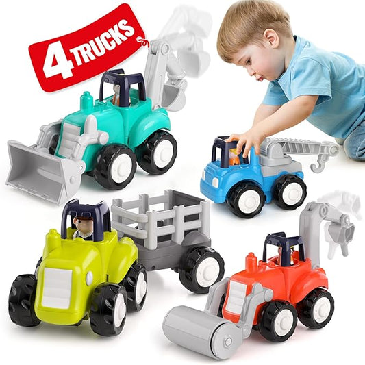 HOLA Toys for 1 Year Old Boy Toys - 4 PCS Toy Cars 4WD Friction Power Truck Toys for 2 Year Old Boy Birthday Gift, Toddler Toys Age 1-2 1 Year