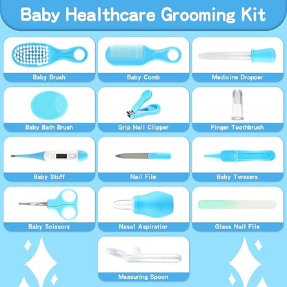 Baby Healthcare and Grooming Kit, 21pcs Baby Electric Nail Trimmer Set Newborn Nursery Health Care Set for Newborn Infant Toddlers Baby Boys Girls Kids Haircut Tools (21 Kits Blue)