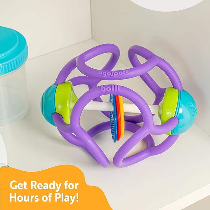 OgoBolli Teether Ring Tactile Sensory Ball and Baby Rattle Toy for Babies & Toddlers - Stretchy, Squishy 6+ Months